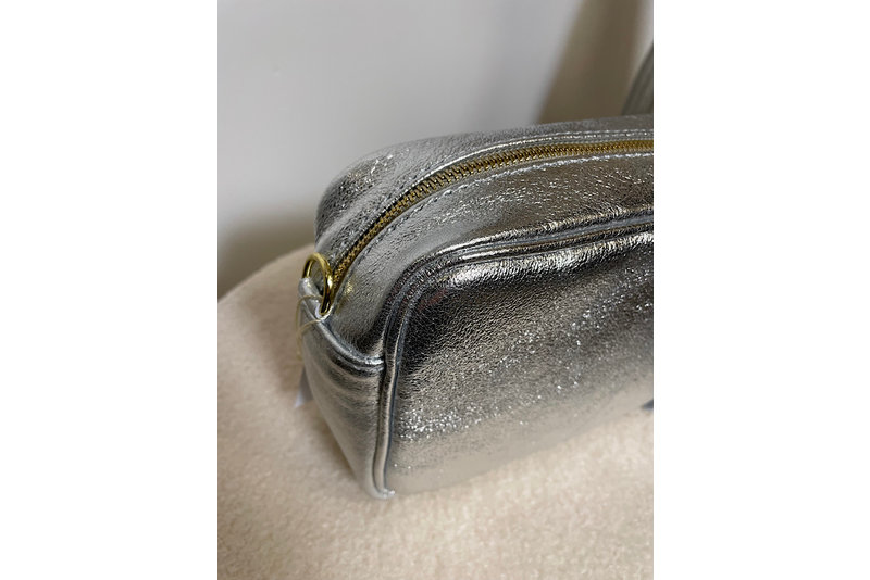 Gold zip bag leer zilver