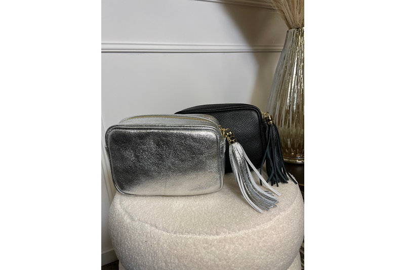 Gold zip bag leer zilver