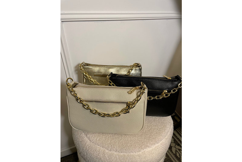 Chain bag leer zwart