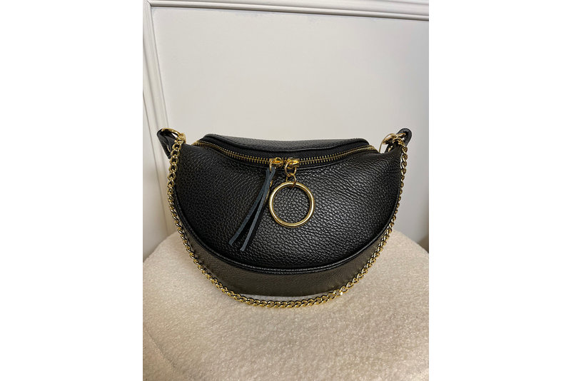 Cute gold zip bag leer zwart