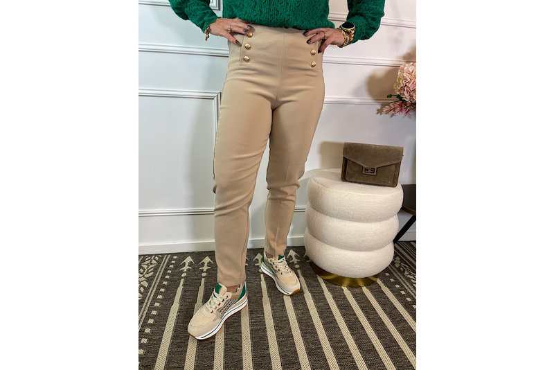 Gold buttons pant light camel