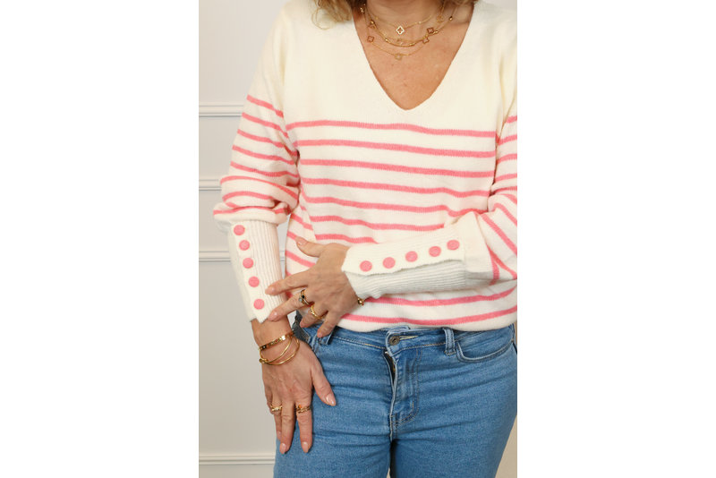 Button stripe pull roze