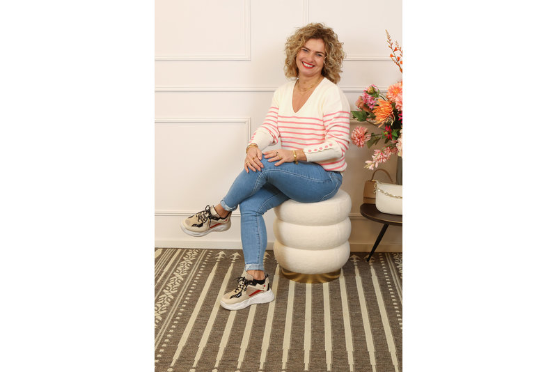 Button stripe pull roze