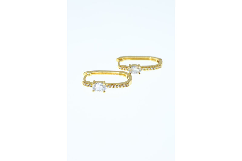 Oorbel oval stones with square stone