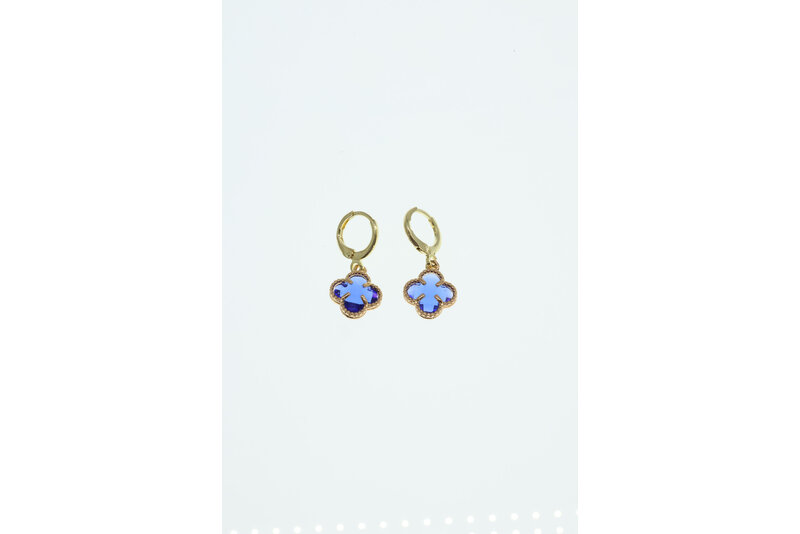 Gouden bloem oorbel donkerblauw