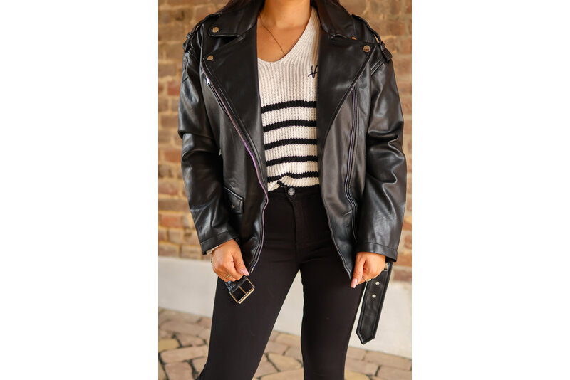 oversized biker jacket zwart