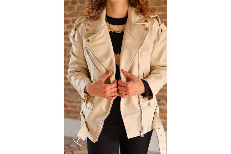 oversized biker jacket beige