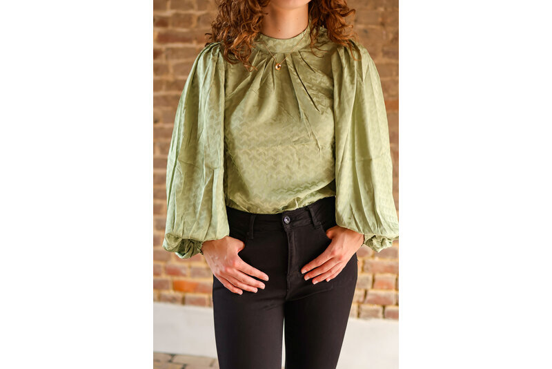 Top puf sleeve groen