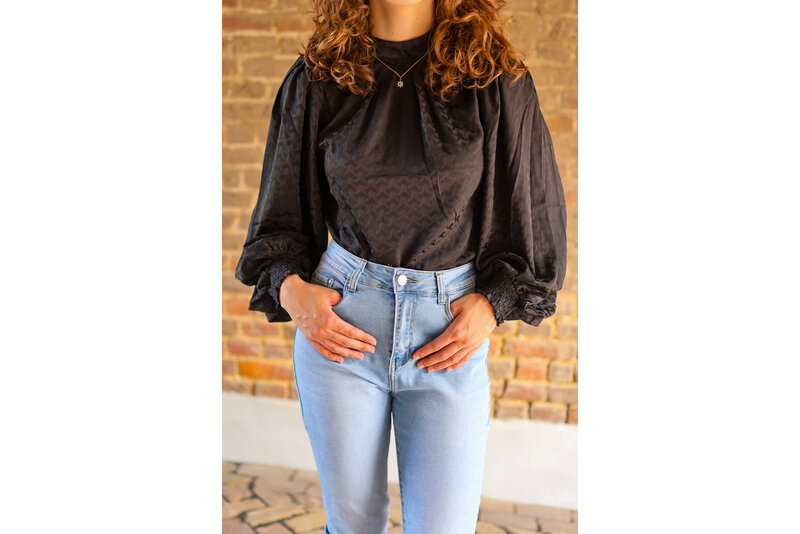 Top puf sleeve zwart