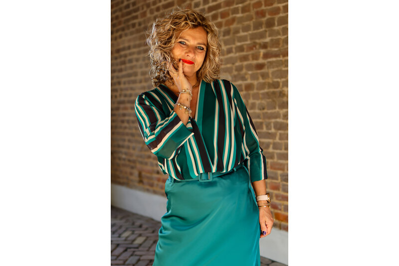 Blouse streep groen/zwart