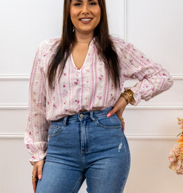 Embroided flower blouse pink