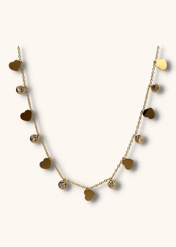 J&J Ketting met strass steentjes en hartjes