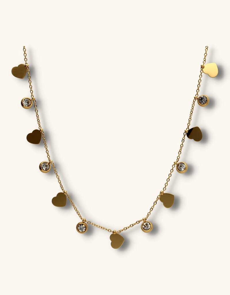 J&J Ketting met strass steentjes en hartjes