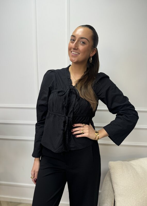 pieces abiha l/s v neck top black
