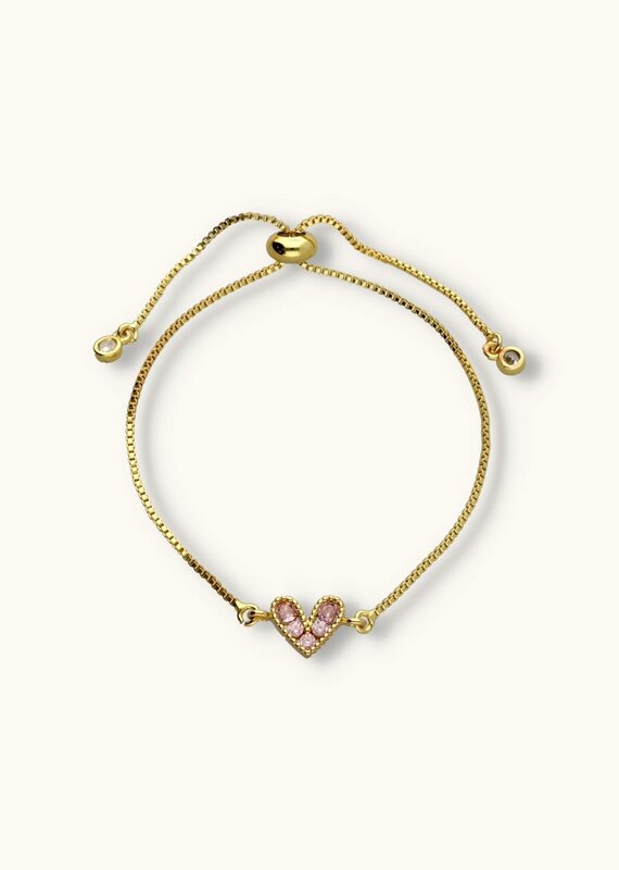 J&J Strass hartjes armband roze