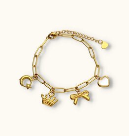 J&J Bedeltjes armbandje met strikje, hartje en maantje