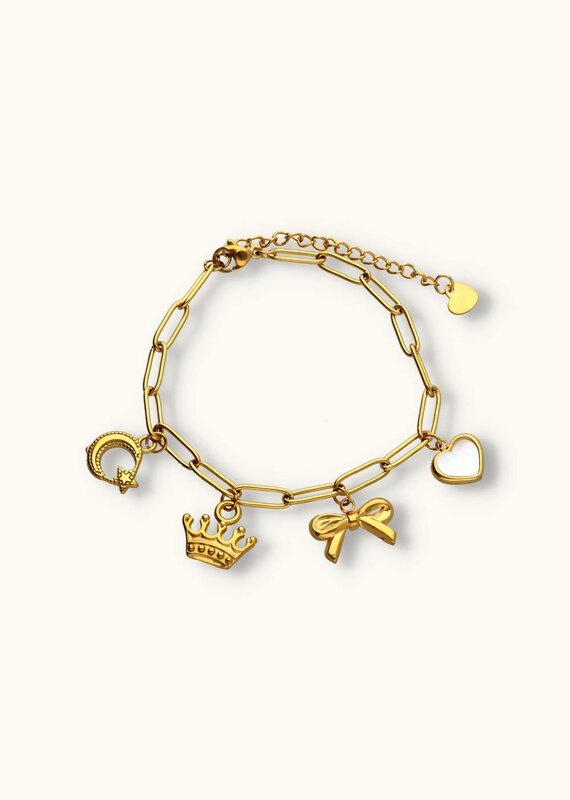 J&J Bedeltjes armbandje met strikje, hartje en maantje