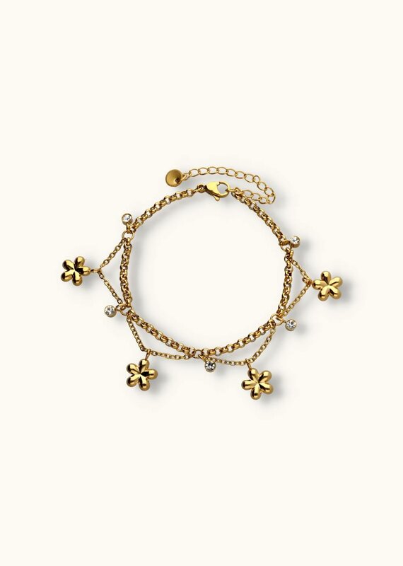 J&J Flower armbandje met strass bedeltjes
