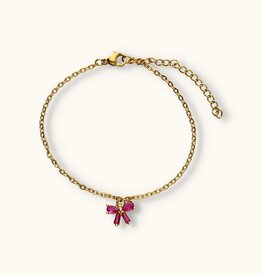 J&J Strikje armband met fuchsia strass