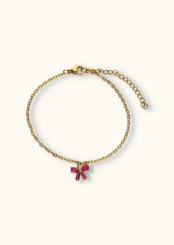 J&J Strikje armband met fuchsia strass