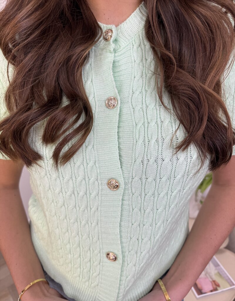 Fildore Gold button vestje groen