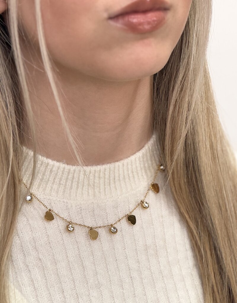 J&J Ketting met strass steentjes en hartjes