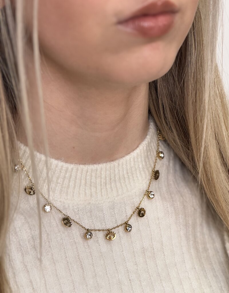 J&J Ketting met strass steentjes en oogjes