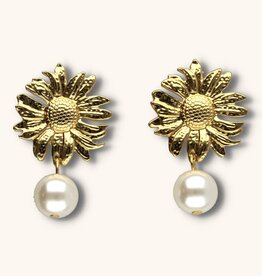 J&J Oorbel statement sunflower met parel