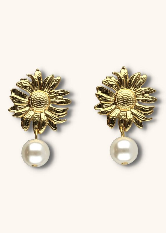 J&J Oorbel statement sunflower met parel