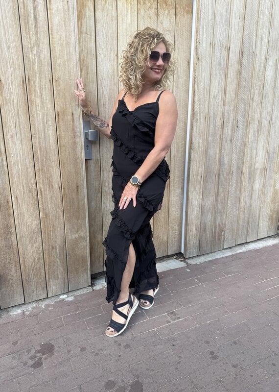 pieces Wirl frill maxi strap dress black