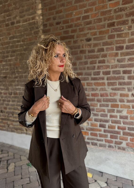 pieces Falka pinstriped blazer brown