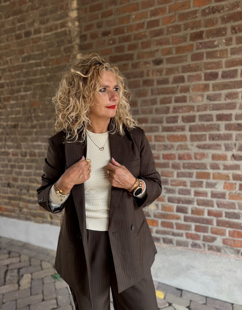 pieces Falka pinstriped blazer brown