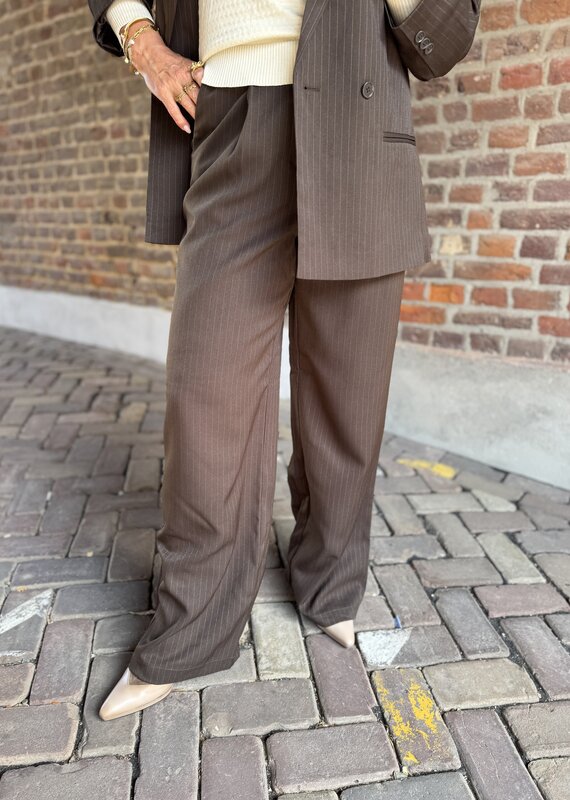 pieces Falka pinstriped tie pants brown