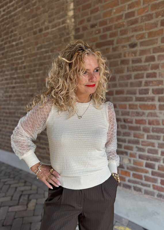 Lace sleeve top beige