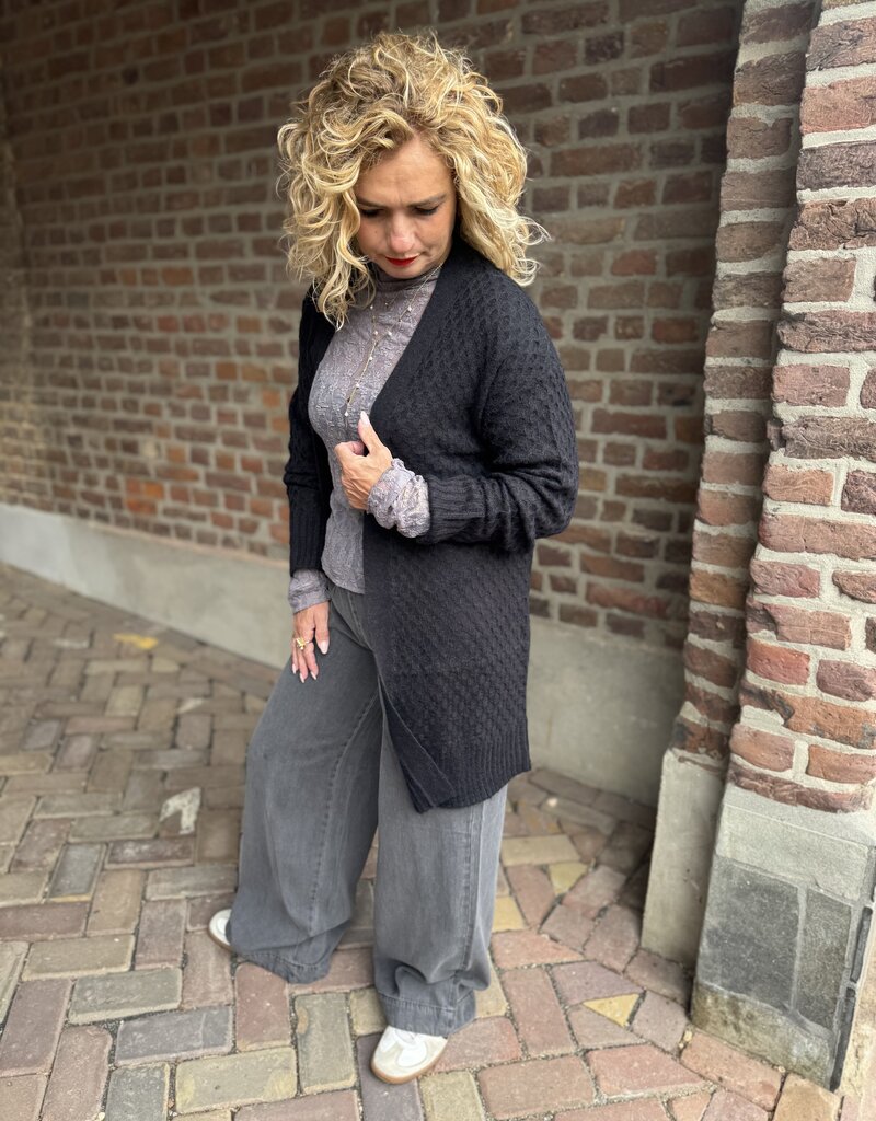 Bigum l/s open cardigan black.