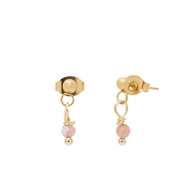 Oorknopjes roze rhodochrosiet goud