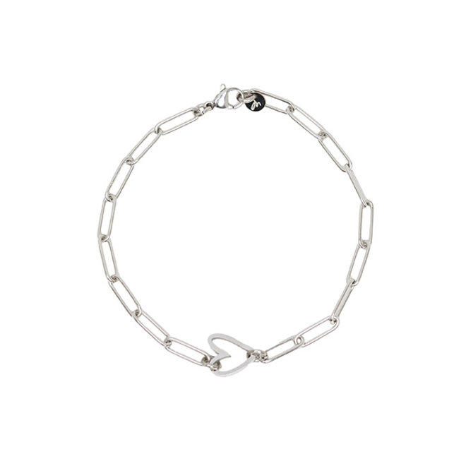 Armband chain big heart zilver