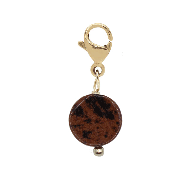 Charm bruine obsidiaan rond plat goud