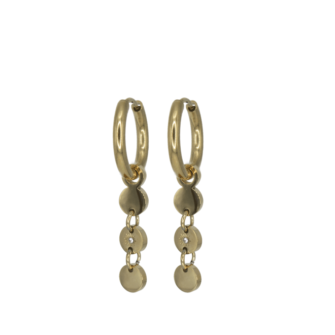 Oorringen (twisted) diamond 3 coins goud
