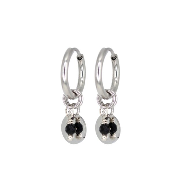 Oorringen (twisted) coin onyx zilver