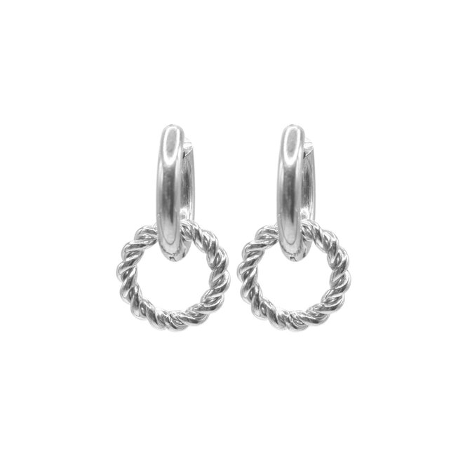 Oorringen big twisted ring zilver