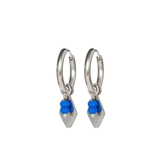 Oorringen (twisted) Ruby miyuki blauw zilver