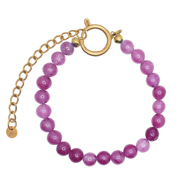 Armband jade 6mm paars goud