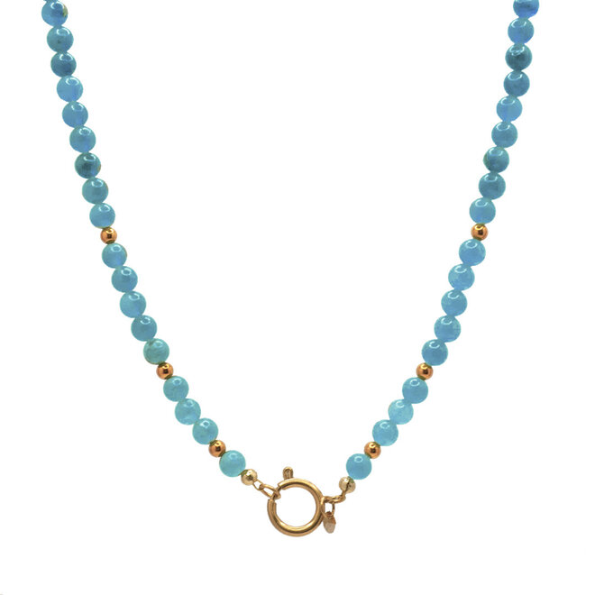 Ketting jade 6mm blauw goud