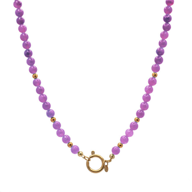 Ketting jade 6mm paars goud