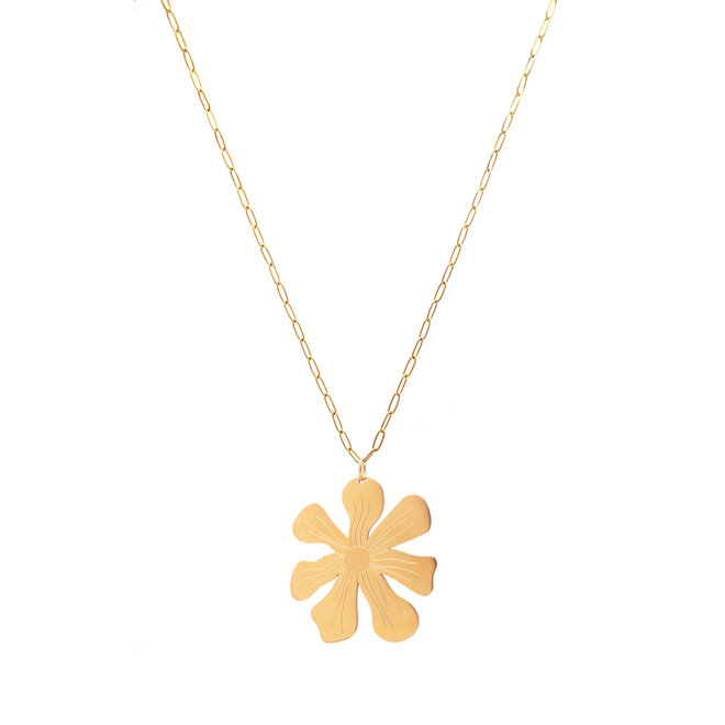 Ketting lang big flower goud
