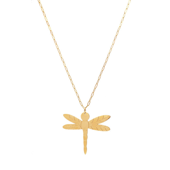 Ketting lang big libelle goud