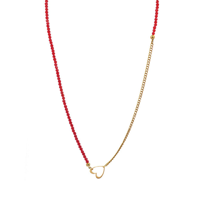 Ketting lang open heart rood goud