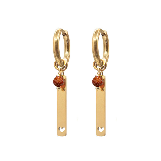 Oorringen bar goldstone goud