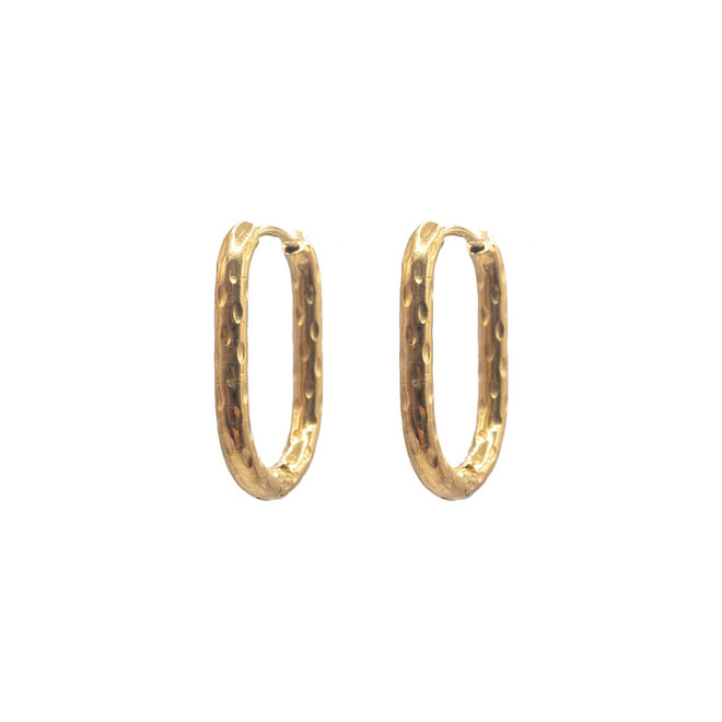 Creolen shaped oval hammered goud